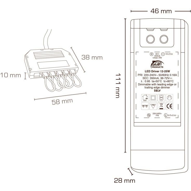 Scan Products driver, dæmpbar, 25W