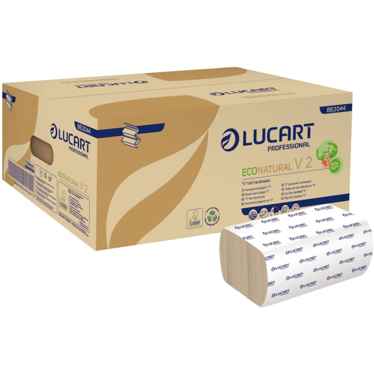 Lucart torkpapper V-vikt, 2-lagers, 21 x 21 x 10,5 cm, naturfärgad 20-pack