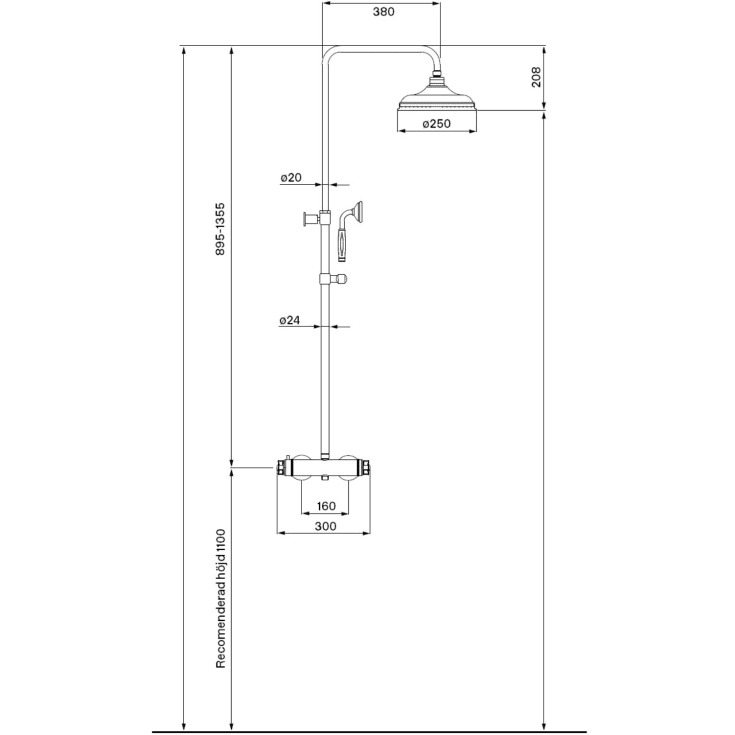 Tapwell XCOL7200-160 duschset, mässing