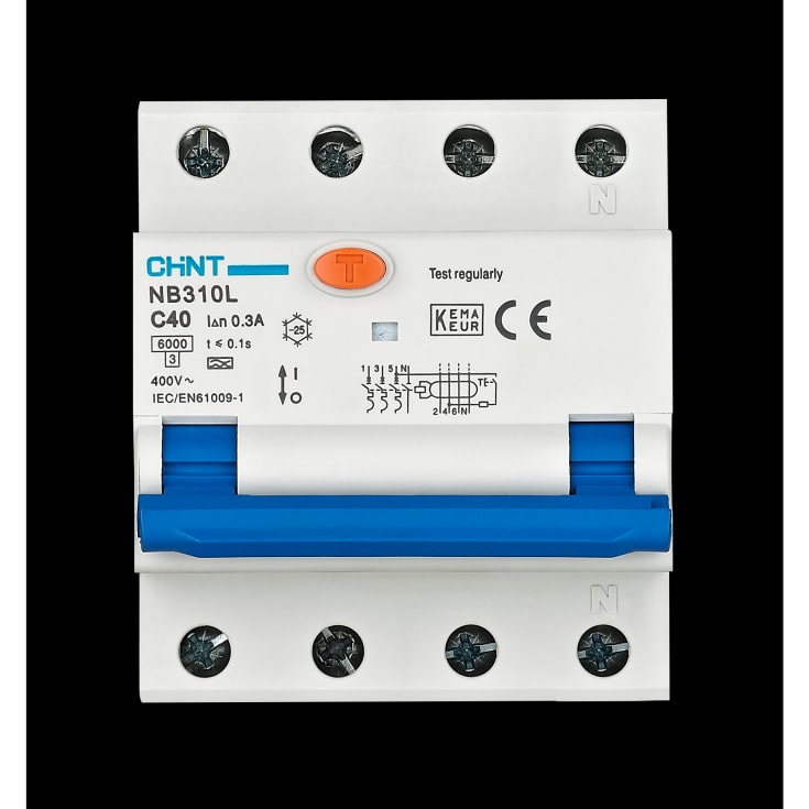 Kombiafbryder RCBO Chint, 3P+N, C karakteristik, 40A, 300mA, 6kA