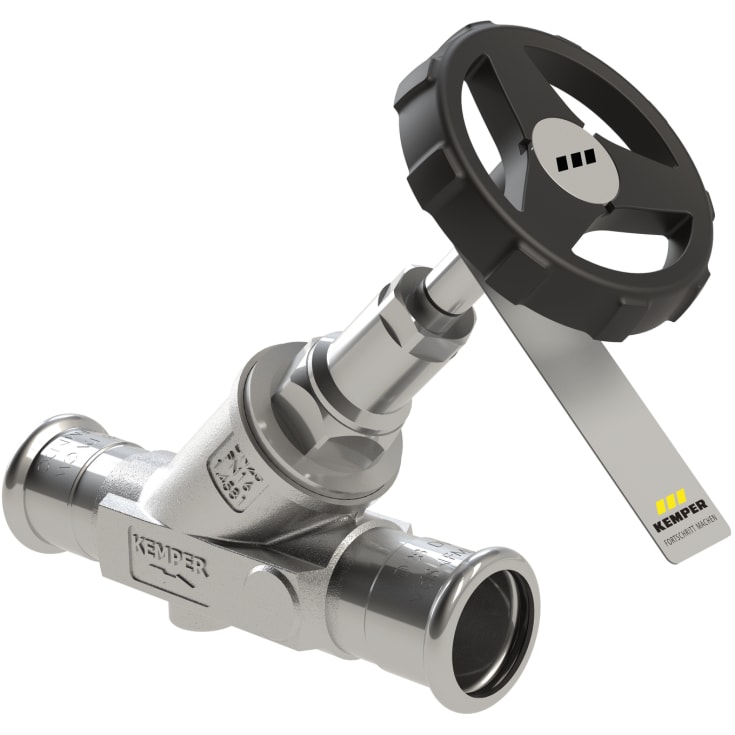 NIRO Vinklet seteventil i rustfritt stål M-Press 15 mm.