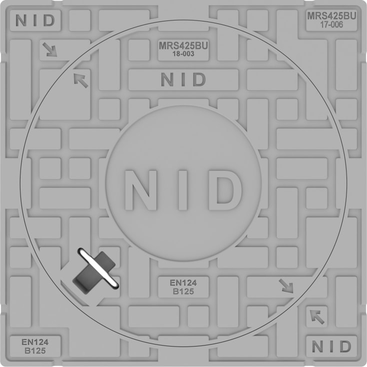 NID 425 mm karm/dæksel u/lås, firkant, fast, 12,5 t, grå, komposit