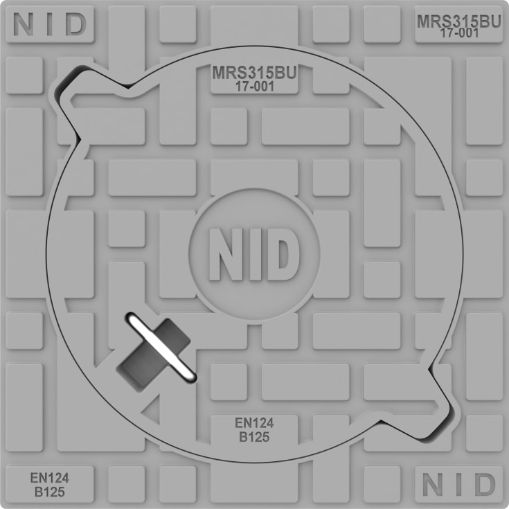 NID 315 mm karm/dæksel u/lås, firkant, fast, 12,5 t, grå, komposit