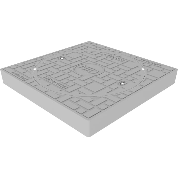 NID 600 mm karm/dæksel m/lås, firkant, fast, 12,5 t, grå, komposit