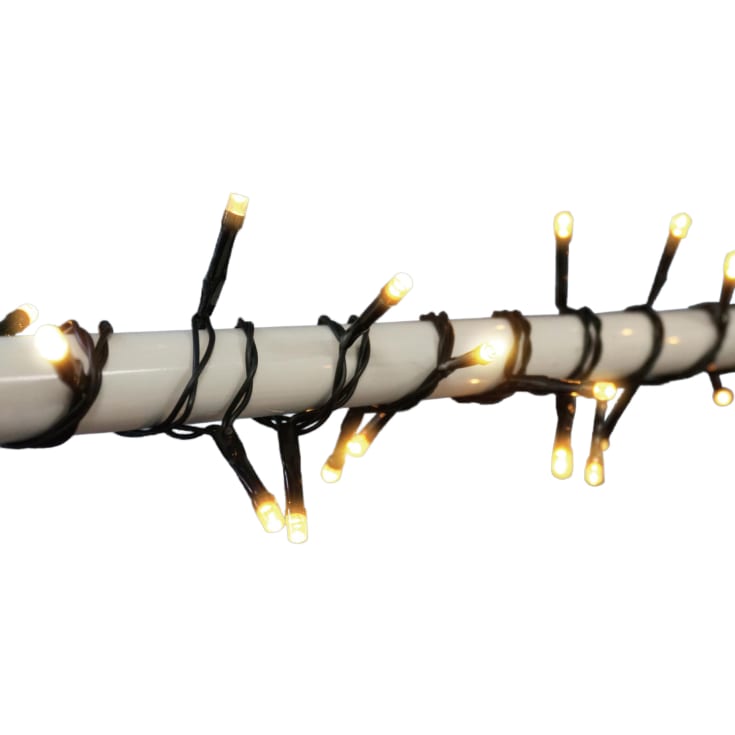 1500L lyskæde, varm hvid LED, 5m sort ledning, IP44 transformer.