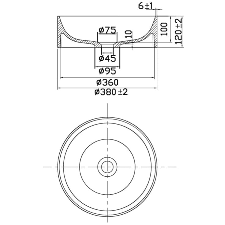 Scandtap Solid R2 tvättställ, Ø38 cm, matt vit