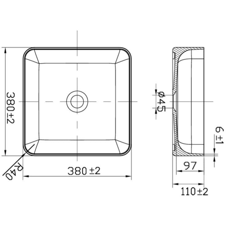 Scandtap Solid S1 håndvask, 38x38 cm, mat hvid