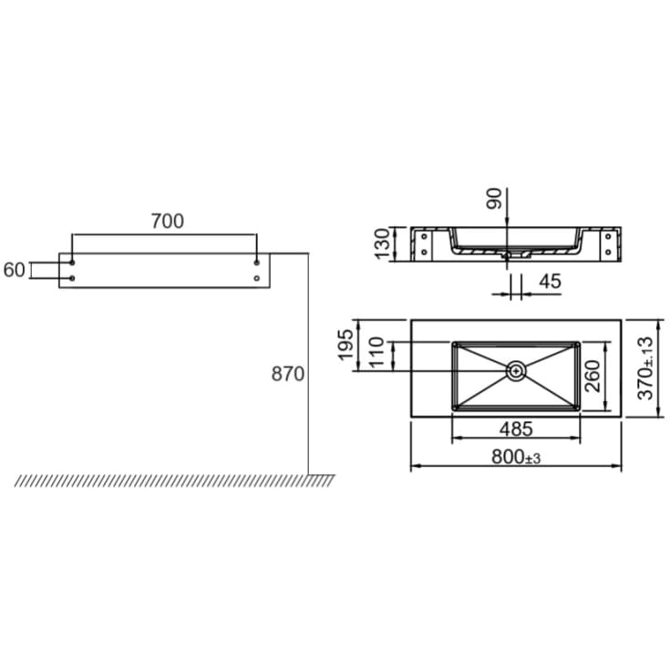Scandtap Solid SW2 håndvask, 80x37 cm, mat hvid