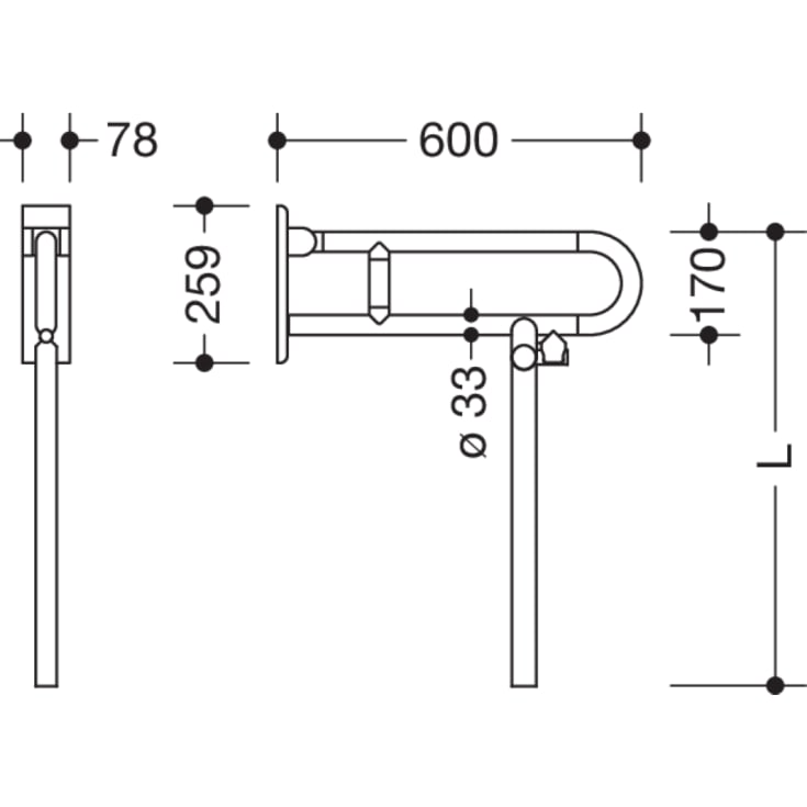 Hewi Serie 801 armstøtte, 60 cm, mat råhvid