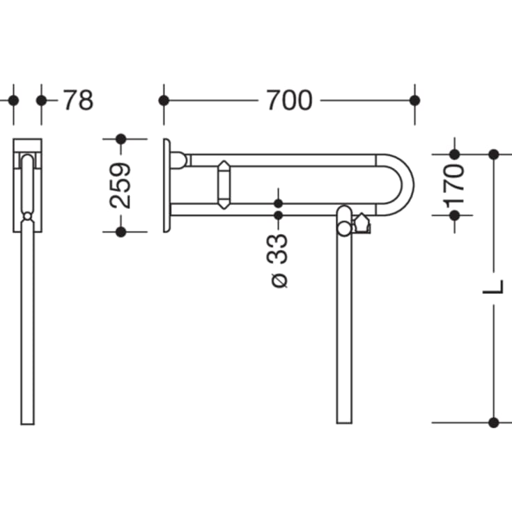Hewi Serie 801 armstöd, 70 cm, matt antracit