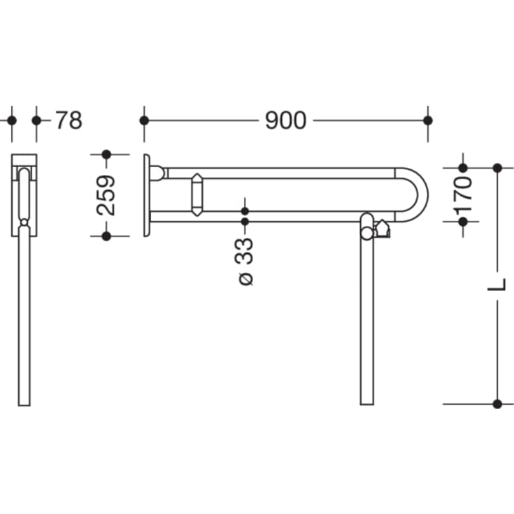 Hewi Serie 801 armstøtte, 90 cm, mat antracit