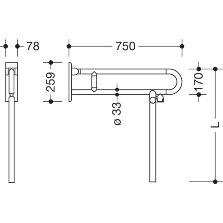 Hewi Serie 801 armstøtte, 75 cm, mat antracit