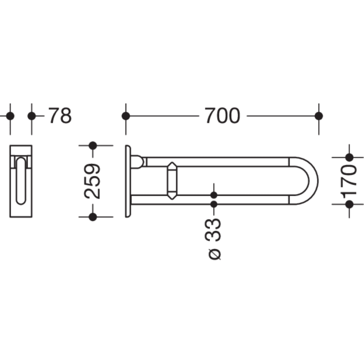 Hewi Serie 801 armstöd, 70 cm, matt vit