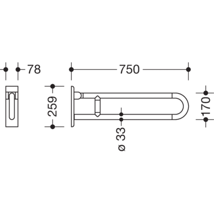 Hewi Serie 801 armstøtte, 75 cm, mat råhvid