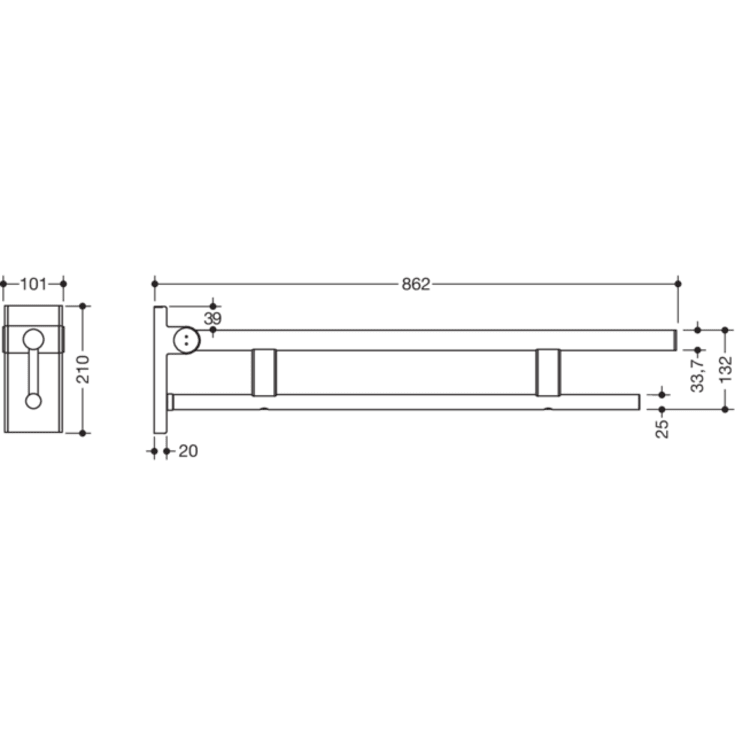 Hewi System 900 armstöd, 86,2 cm, krom