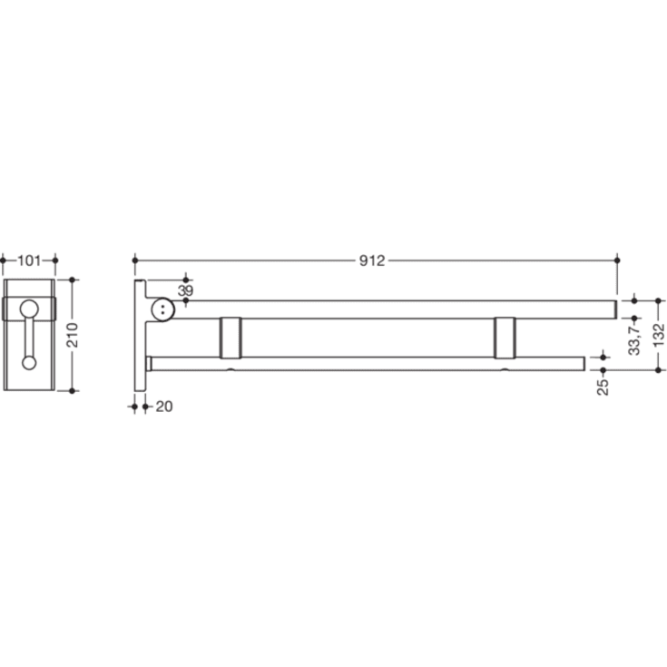 Hewi System 900 Duo armstöd, 91,2 cm, matt svart