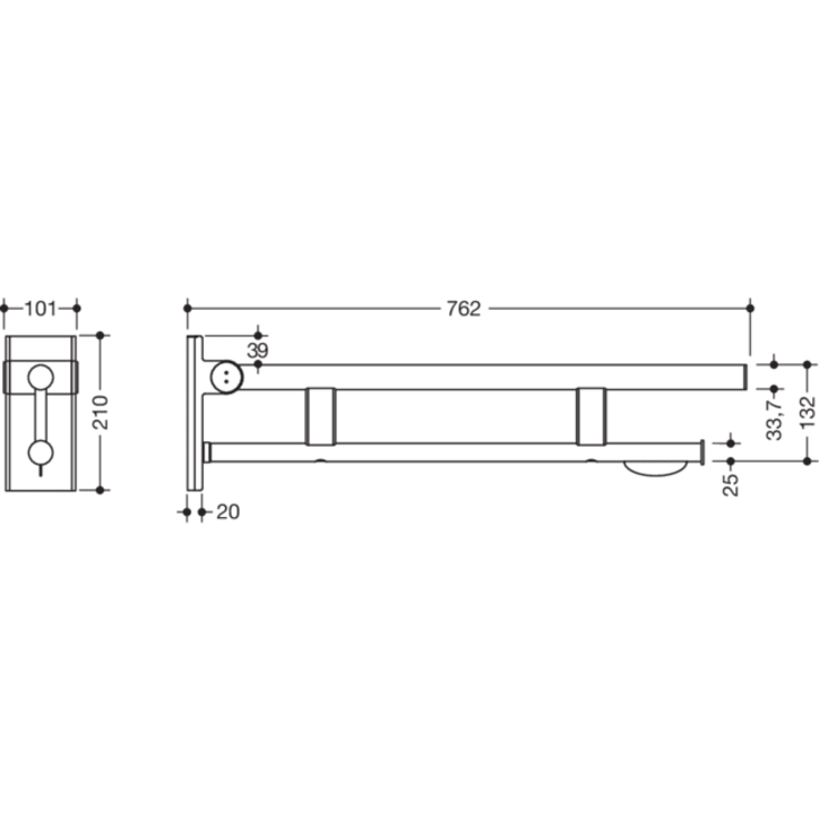 Hewi System 900 Duo armstöd, 76,2 cm, matt svart
