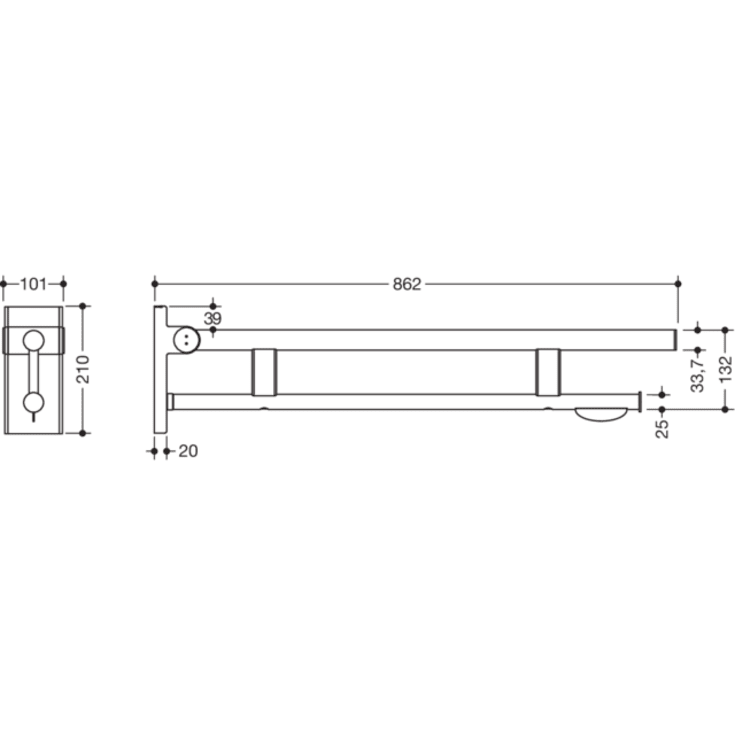 Hewi System 900 armstøtte, 86,2 cm, mat hvid