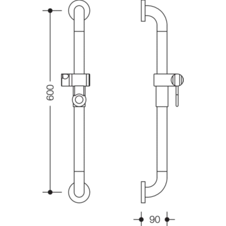 Hewi 477 støttegreb/brusestang, 60 cm, mat lysegrå