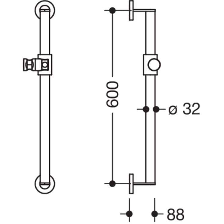 Hewi 900 støttegreb/brusestang, 60 cm, mat sort
