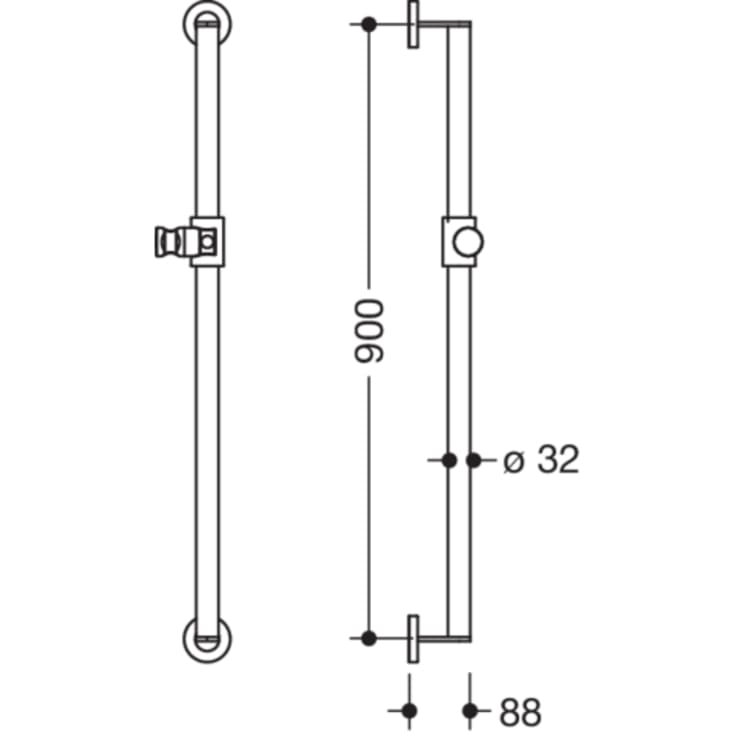 Hewi 900 støttegreb/brusestang, 90 cm, krom/grå