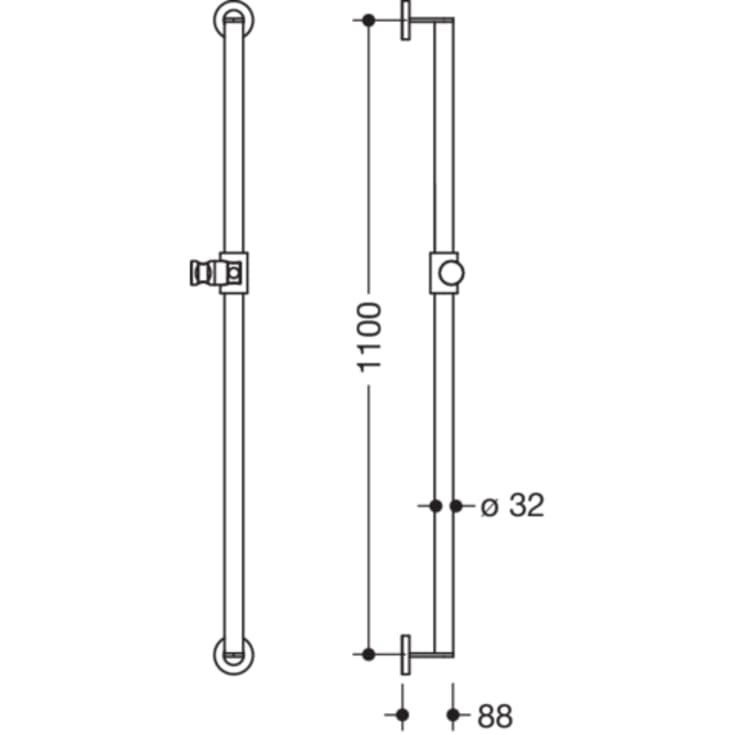 Hewi 900 støttegreb/brusestang, 110 cm, mat grå
