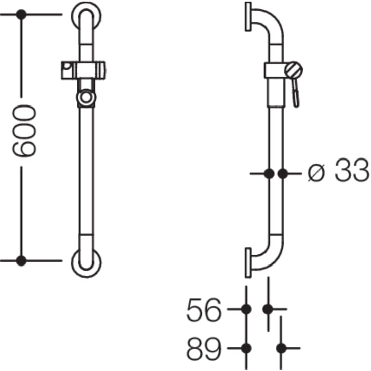 Hewi 801 støttegreb/brusestang, 60 cm, hvid