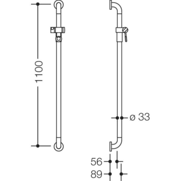 Hewi 801 støttehåndtak/dusjstang, 110 cm, matt grå