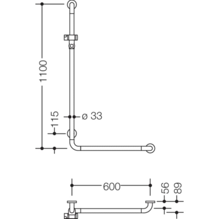 Hewi 801 L støttegreb/brusestang, 60x110 cm, krom/antracit