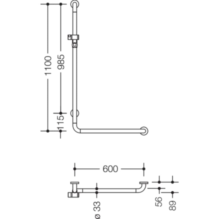 Hewi 801 L støttegreb/brusestang, 60x110 cm, mat hvid