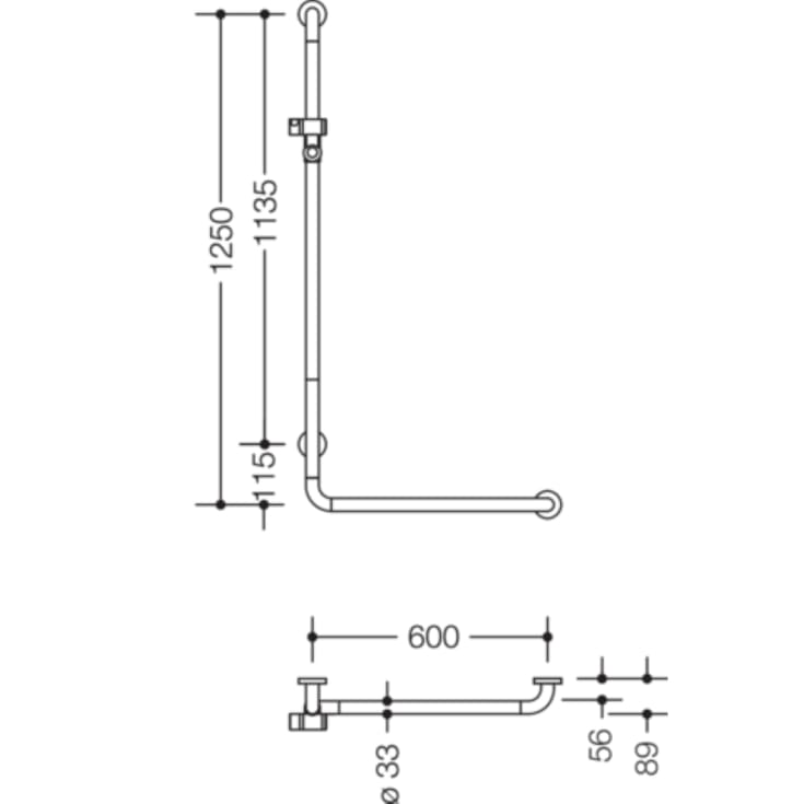 Hewi 801 L støttegreb/brusestang, 60x125 cm, mat antracit