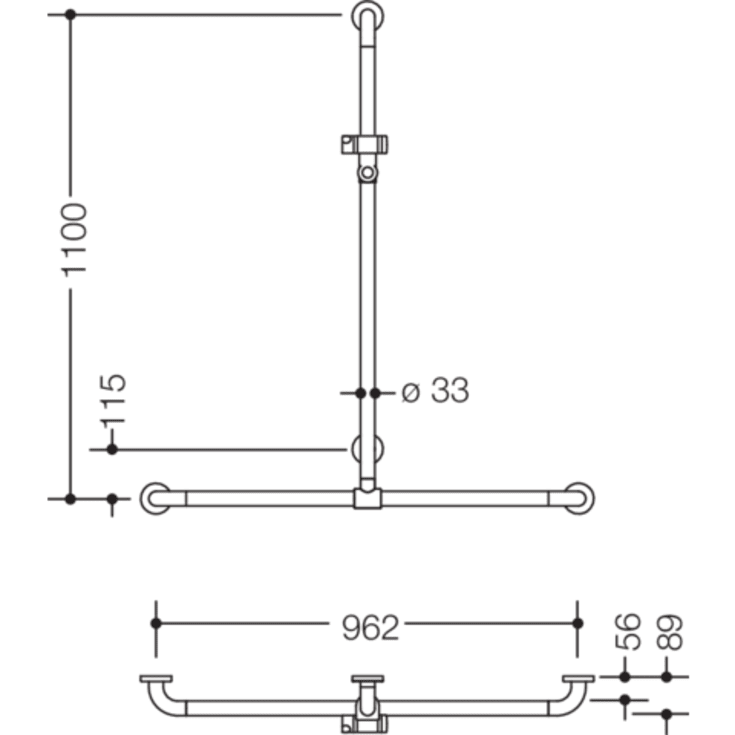 Hewi 801 T stödhandtag/duschstång, 96,2x110 cm, krom/vit