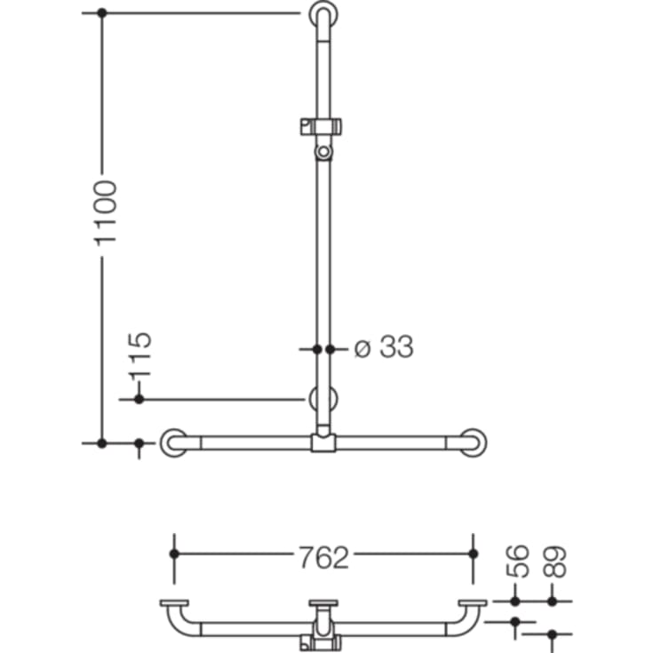 Hewi 801 T støttegreb/brusestang, 76,2x110 cm, krom/hvid