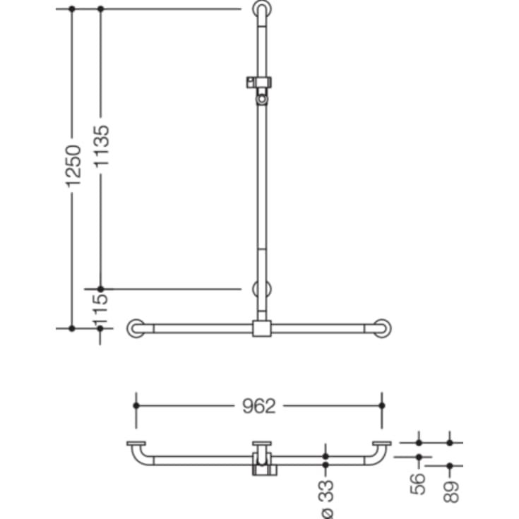 Hewi 801 T stödhandtag/duschstång, 96,2x125 cm, vit