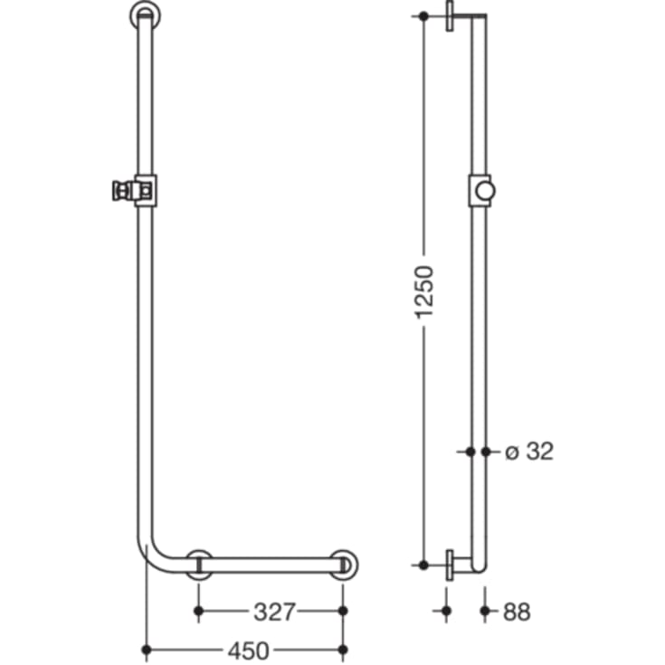 Hewi 900 L støttegreb/brusestang, 45x125 cm, højre, mat sort