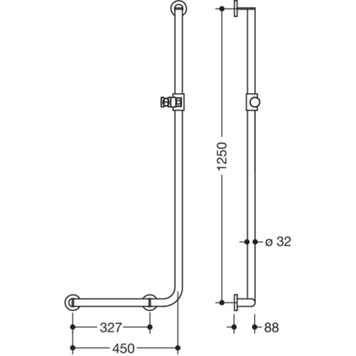Hewi 900 L støttegreb/brusestang, 45x125 cm, venstre, mat hvid
