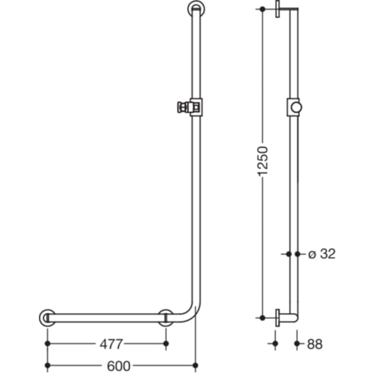 Hewi 900 L støttegreb/brusestang, 60x125 cm, venstre, mat sort