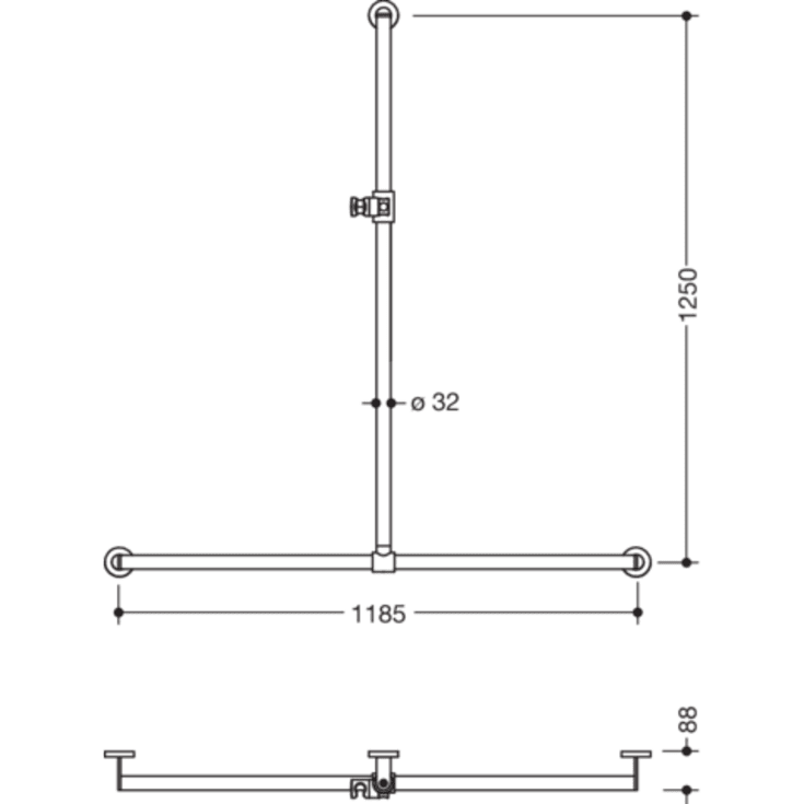 Hewi 900 T stödhandtag/duschstång, 118,5x125 cm, krom/vit