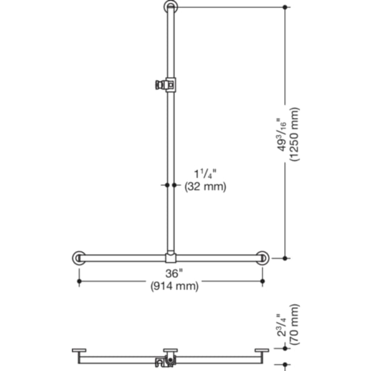 Hewi 900 T stödhandtag/duschstång, 91,4x125 cm, matt vit