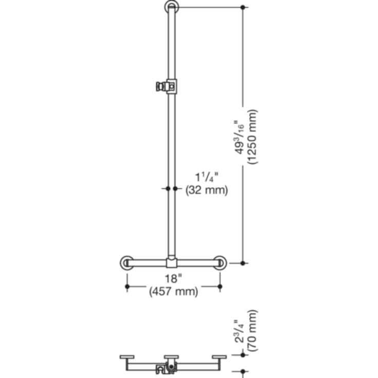 Hewi 900 T støttegreb/brusestang, 45,7x125 cm, mat sort