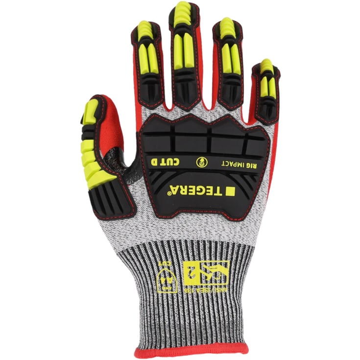 Tegera 422 Rig Impact slagdæmpende skærefaste handske Cut D, Sort/Rød, 11