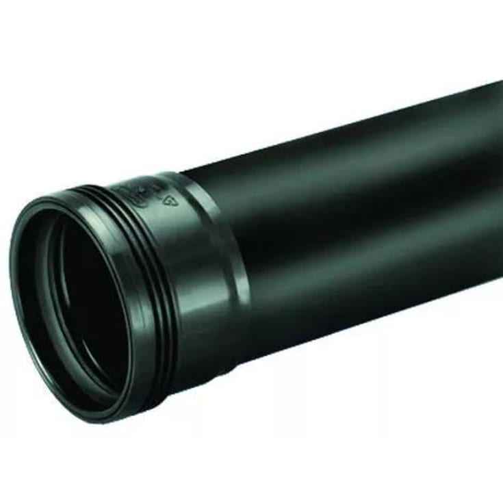 Wavin Wafix 75 mm PP avløpsrør med muffe, 1 meter, sort