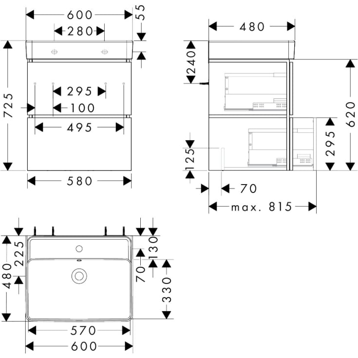 Hansgrohe Xilesa E møbelpakke, 60x48 cm, mat antracit