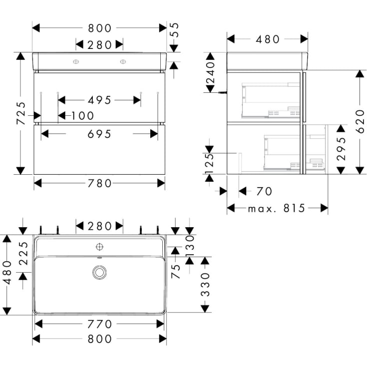 Hansgrohe Xilesa E møbelpakke, 80x48 cm, eg