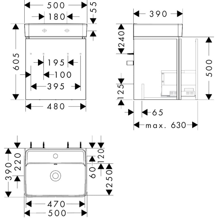 Hansgrohe Xilesa E möbelpaket, 50x39 cm, matt vit