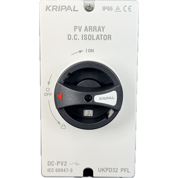 DC-forsyningsisolator 32A, 1200VDC, 4P, IP66 -25/+85C, svartgrå