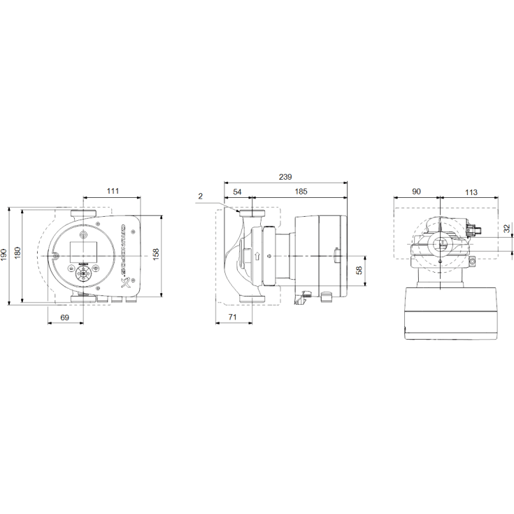 Grundfos Magna3 32-120, 180 mm, for varme