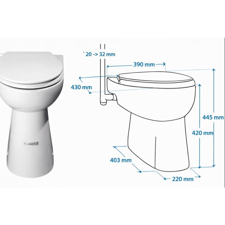 Saniflo Sanicompact 43 Silence ECO+ toalett, vit