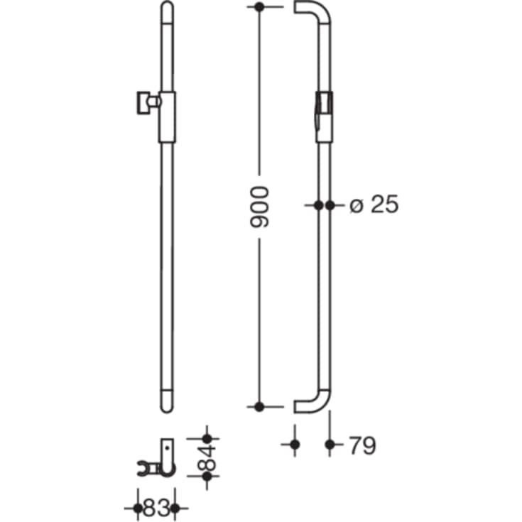 Hewi støttegreb/brusestang, 90 cm, børstet nikkel