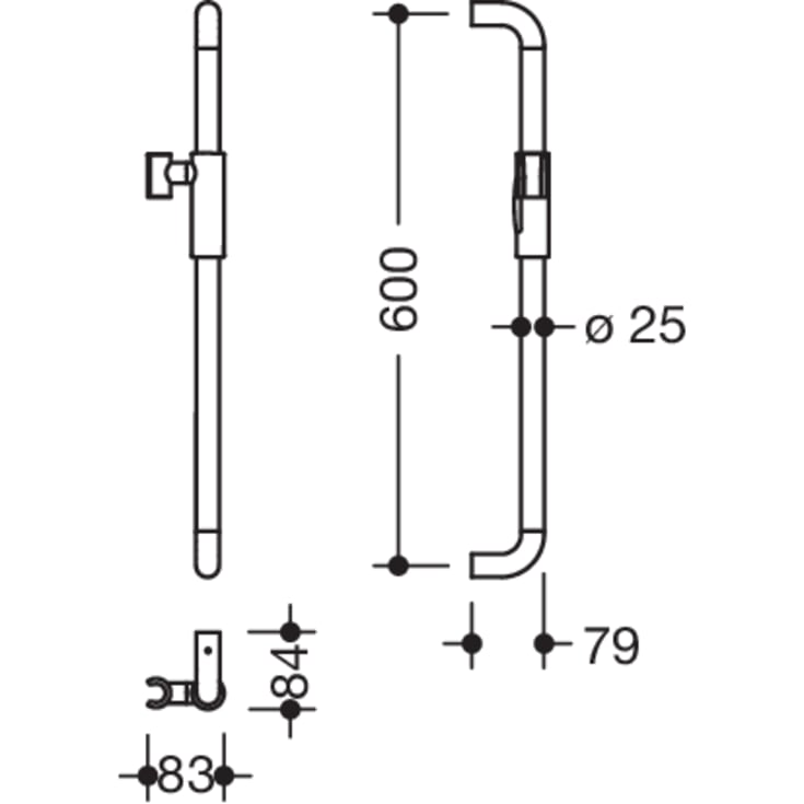Hewi støttegreb/brusestang, 60 cm, mat lysegrå